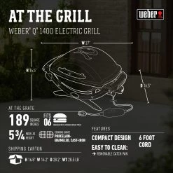 Outlet 🤩 Weber Grills Q1400 1560-Watt Dark Gray Electric Grill 🔥 -Grills & Outdoor Cooking Sales 16067257